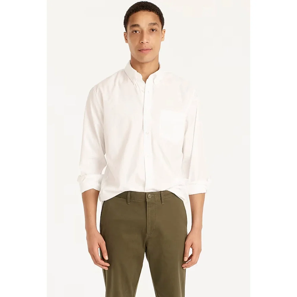 J Crew Mens Secret Wash Poplin Shirt XL XLT Tall NWT White Button Down BW439